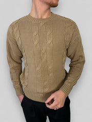 Maglione treccia kahki