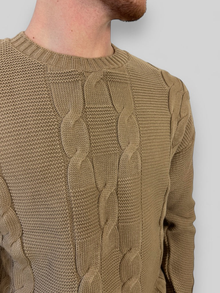 Maglione treccia kahki